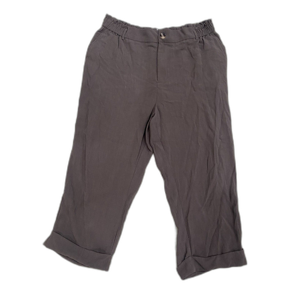Halara Size XL Brown Cropped Cuffed Pants Summer Elastic High Waist Casual